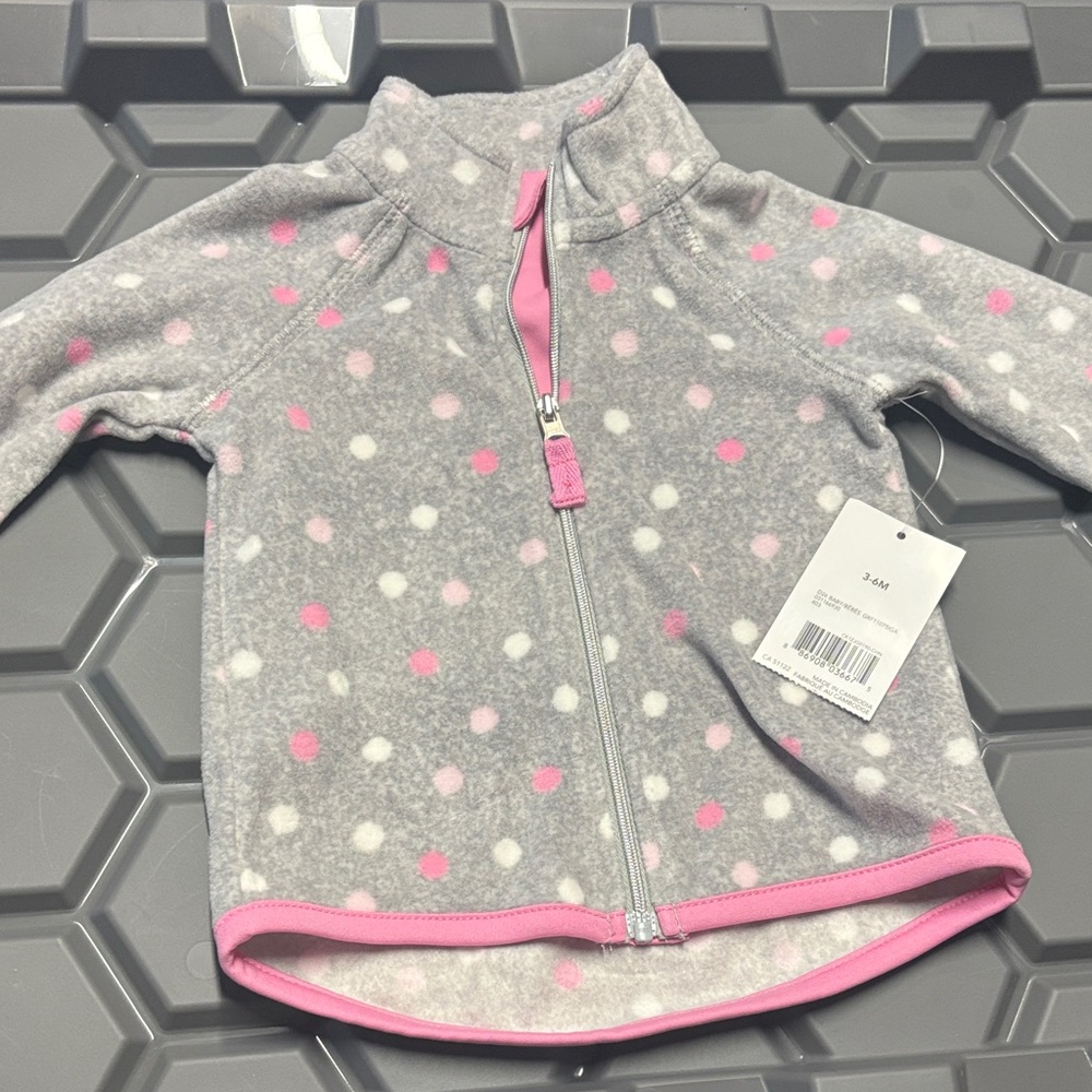 George Gray and Pink Polka Dot Fleece Jacket 3-6 months 2 for $25 ⭐️